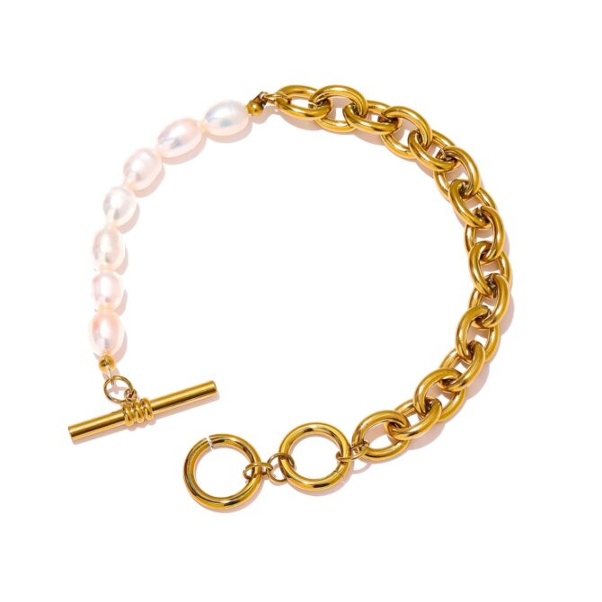 Pulsera Gruesa De Perlas Chapadas En Oro De 18k 1