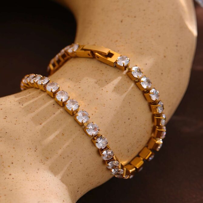 Pulsera Riviera Chapada En Oro De 18k Con Circonitas 7