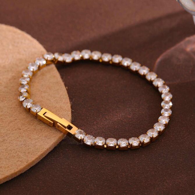 Pulsera Riviera Chapada En Oro De 18k Con Circonitas 3